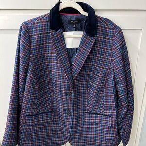Talbots Women's Blue and Purple Plaid Blazer